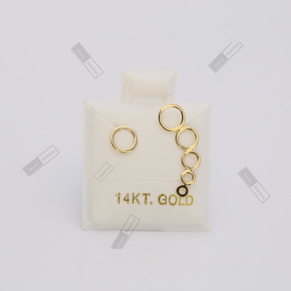 Asymmetrical Circle Earrings in Solid 14K Gold • Modern Drop Design. - Picture 1 of 8